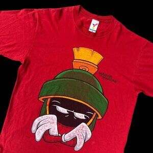 Vintage Marvin The Martian T Shirt Large Red Warner Bros Looney Tunes 1993 READ